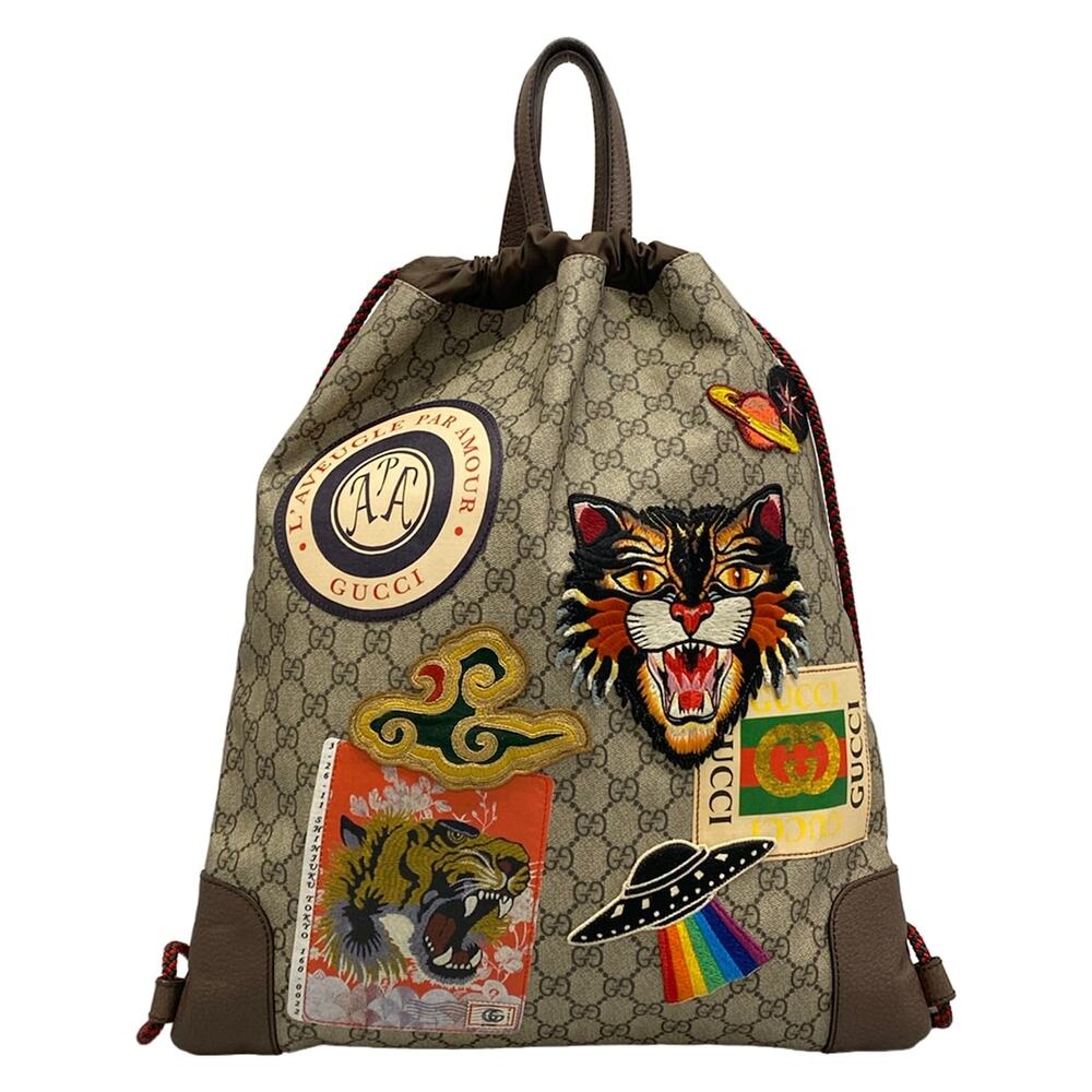 Gucci Angry Cat Backpack 473872 Beige Dark Brown PVC Leather